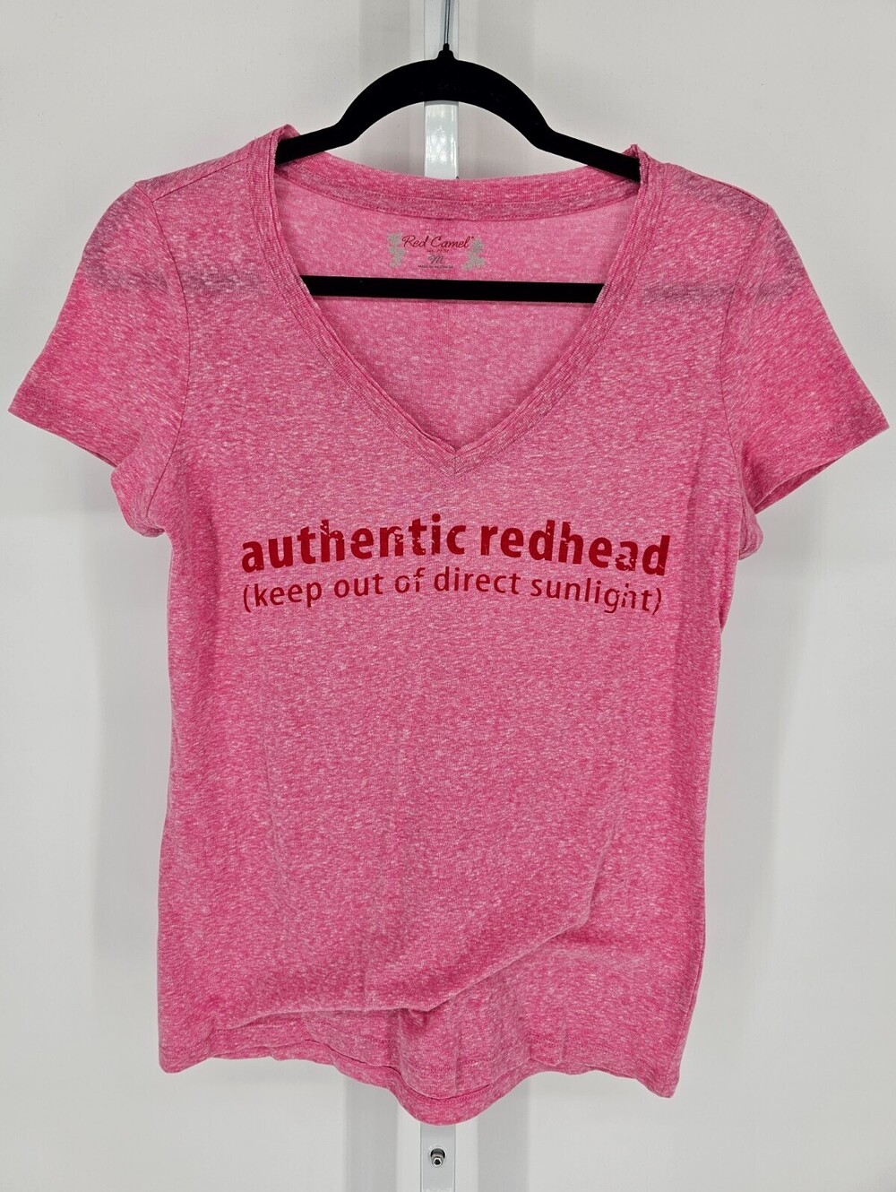 Red Camel Womens Sz M Short Sleeve V Neck T Shirt Pink Authentic Redhead